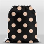 Polka Dots - Apricot Orange on Black Drawstring Bag (Small)