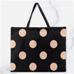 Polka Dots - Apricot Orange on Black Zipper Large Tote Bag