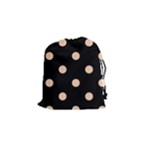 Polka Dots - Apricot Orange on Black Drawstring Pouch (S)