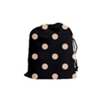 Polka Dots - Apricot Orange on Black Drawstring Pouch (M)