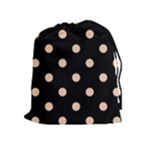 Polka Dots - Apricot Orange on Black Drawstring Pouch (XL)