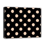Polka Dots - Apricot Orange on Black Deluxe Canvas 20  x 16  (Stretched)