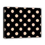 Polka Dots - Apricot Orange on Black Canvas 14  x 11  (Stretched)