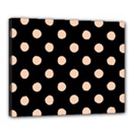 Polka Dots - Apricot Orange on Black Canvas 20  x 16  (Stretched)