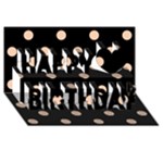 Polka Dots - Apricot Orange on Black Happy Birthday 3D Greeting Card (8x4)