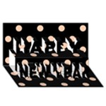 Polka Dots - Apricot Orange on Black Happy New Year 3D Greeting Card (8x4)