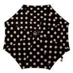 Polka Dots - Apricot Orange on Black Hook Handle Umbrella (Medium)