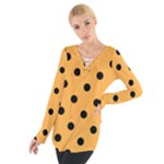 Polka Dots - Black on Pastel Orange Women s Tie Up Tee