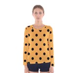 Polka Dots - Black on Pastel Orange Women s Long Sleeve T-shirt