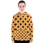 Polka Dots - Black on Pastel Orange Women s Zipper Hoodie
