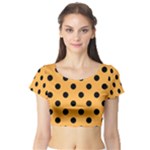 Polka Dots - Black on Pastel Orange Short Sleeve Crop Top (Tight Fit)