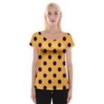 Polka Dots - Black on Pastel Orange Women s Cap Sleeve Top