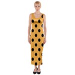 Polka Dots - Black on Pastel Orange Fitted Maxi Dress