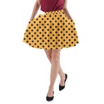 Polka Dots - Black on Pastel Orange A-Line Pocket Skirt