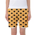 Polka Dots - Black on Pastel Orange Women s Basketball Shorts