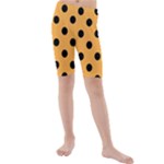 Polka Dots - Black on Pastel Orange Kid s Mid Length Swim Shorts