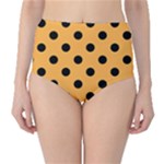Polka Dots - Black on Pastel Orange High-Waist Bikini Bottoms