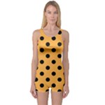 Polka Dots - Black on Pastel Orange One Piece Boyleg Swimsuit