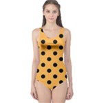 Polka Dots - Black on Pastel Orange One Piece Swimsuit