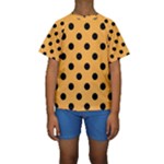Polka Dots - Black on Pastel Orange Kid s Short Sleeve Swimwear