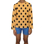 Polka Dots - Black on Pastel Orange Kid s Long Sleeve Swimwear