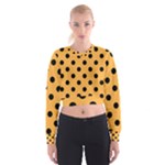 Polka Dots - Black on Pastel Orange Women s Cropped Sweatshirt