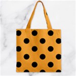 Polka Dots - Black on Pastel Orange Zipper Grocery Tote Bag
