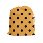 Polka Dots - Black on Pastel Orange Drawstring Pouch (XL)
