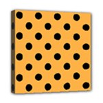 Polka Dots - Black on Pastel Orange Mini Canvas 8  x 8  (Stretched)