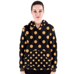 Polka Dots - Pastel Orange on Black Women s Zipper Hoodie