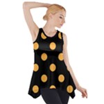 Polka Dots - Pastel Orange on Black Side Drop Tank Tunic