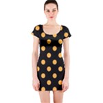 Polka Dots - Pastel Orange on Black Short Sleeve Bodycon Dress