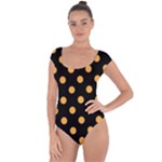 Polka Dots - Pastel Orange on Black Short Sleeve Leotard (Ladies)