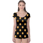 Polka Dots - Pastel Orange on Black Boyleg Leotard (Ladies)