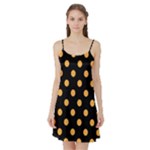 Polka Dots - Pastel Orange on Black Satin Night Slip