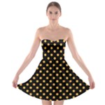 Polka Dots - Pastel Orange on Black Strapless Bra Top Dress