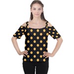 Polka Dots - Pastel Orange on Black Women s Cutout Shoulder Tee