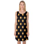 Polka Dots - Pastel Orange on Black Sleeveless Satin Nightdress