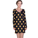 Polka Dots - Pastel Orange on Black Long Sleeve Nightdress