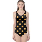 Polka Dots - Pastel Orange on Black One Piece Swimsuit