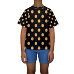 Polka Dots - Pastel Orange on Black Kid s Short Sleeve Swimwear