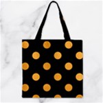 Polka Dots - Pastel Orange on Black Zipper Grocery Tote Bag