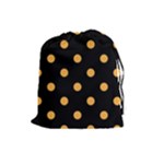 Polka Dots - Pastel Orange on Black Drawstring Pouch (L)