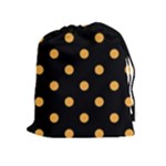Polka Dots - Pastel Orange on Black Drawstring Pouch (XL)