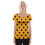 Polka Dots - Black on Dark Tangerine Orange Women s Cap Sleeve Top