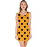 Polka Dots - Black on Dark Tangerine Orange Bodycon Dress