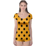 Polka Dots - Black on Dark Tangerine Orange Boyleg Leotard (Ladies)