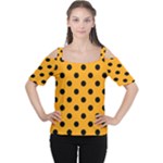 Polka Dots - Black on Dark Tangerine Orange Women s Cutout Shoulder Tee