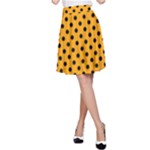 Polka Dots - Black on Dark Tangerine Orange A-Line Skirt