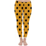 Polka Dots - Black on Dark Tangerine Orange Winter Leggings